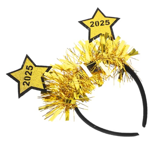 PLAFOPE 2025 Sterne Stirnband Haarkrone Haarreifen für das neue Jahr weihnachtskopfschmuck goldener haarreif Stirnbänder Neujahrsparty-Stirnband Haarschmuck für das neue Jahr Grüßer von PLAFOPE