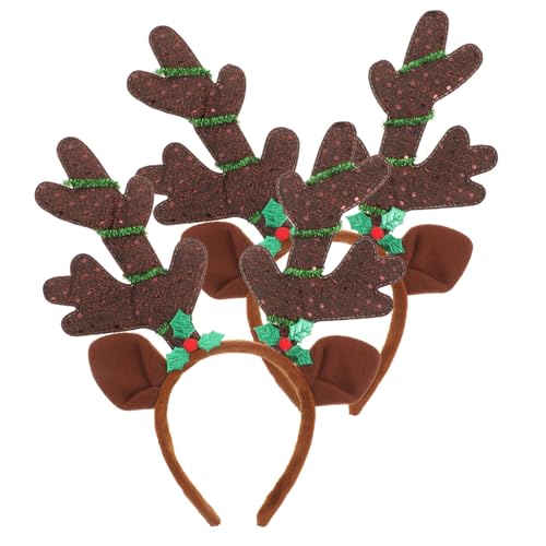 PLAFOPE 2st Weihnachtsgeweih Stirnband Rosa Stirnbänder Weihnachtskopfschmuck Dekor Weihnachtsfeier Kopfschmuck Winterfest-kopfbedeckung Weihnachtskopfkostüm Haarschmuck Brown Filzstoff von PLAFOPE