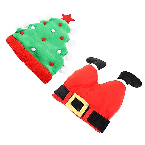 PLAFOPE 2st Weihnachtsmütze Neuheit Santa Beanie Weihnachtsfeier Hut Feiertags-partyhüte Feiertagskappe Sankt-bein-hut Weihnachten Weihnachts-anziehaccessoires Weihnachtsbaum Hut Stoff von PLAFOPE