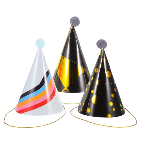 PLAFOPE Baby-Geburtstagshut 3-teilig Kegelhüte aus Papier mit Pompons Partyhut-Set für Kinder für Geburtstags- und Silvesterpartys von PLAFOPE