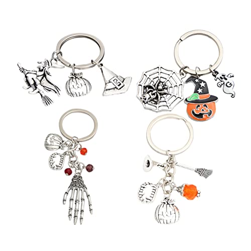 PLAFOPE 4 Stück Halloween Schlüsselanhänger Taschenanhänger Hexen Schlüsselanhänger Ringe Lustiger Schlüsselanhänger Halloween Dekoration Gruseliger Halloween von PLAFOPE