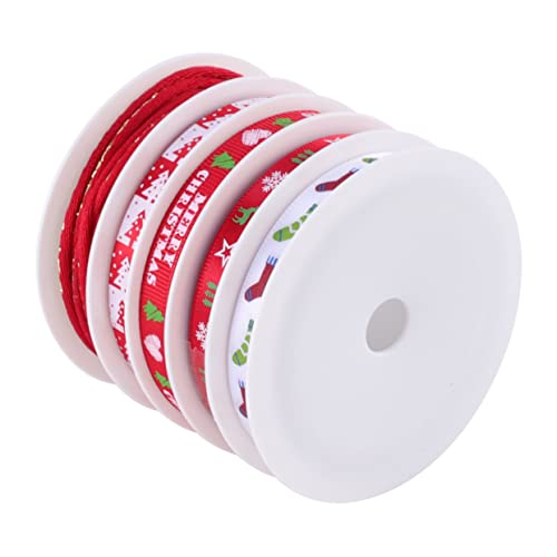 PLAFOPE 5 Rollen Weihnachtsband Ripsbänder Aus Satin Weihnachtsbaumband Weihnachtsdrahtband Weihnachtswinterband Weihnachtsfeier Gefallen Dekoratives Bänder Mit Drahtkanten Rot Stoff von PLAFOPE