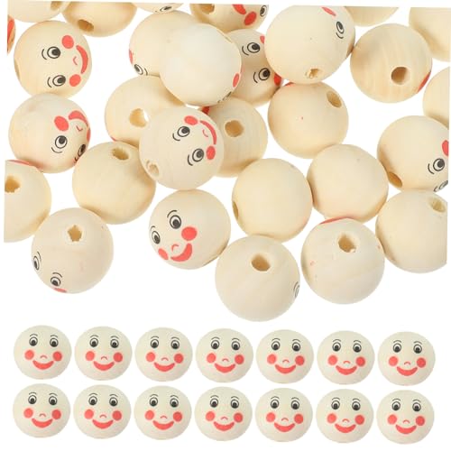 PLAFOPE 50pcs Gesichtsmuster Perlen Holz Lose Perlen Girlande Holzperlen Mehrzweck-diy-holzperlen von PLAFOPE