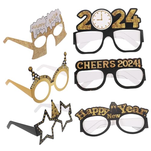 PLAFOPE 6 Stück 2024 Brillenfassungen Für Das Neue Jahr Party-fotobrille Neujahrsbrille Cosplay-brille Silvesterbrille 2024 Interessante Brille Party-brillengestell Festivalbrille Papier von PLAFOPE