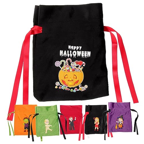 PLAFOPE 6st Party-leckereien-taschen Halloween-beutel Mit Kordelzug Halloween-taschen Für Süßigkeiten Süßigkeitentüte Für Halloween Festival-geschenktüten Halloween-zubehör Colorful Stoff von PLAFOPE