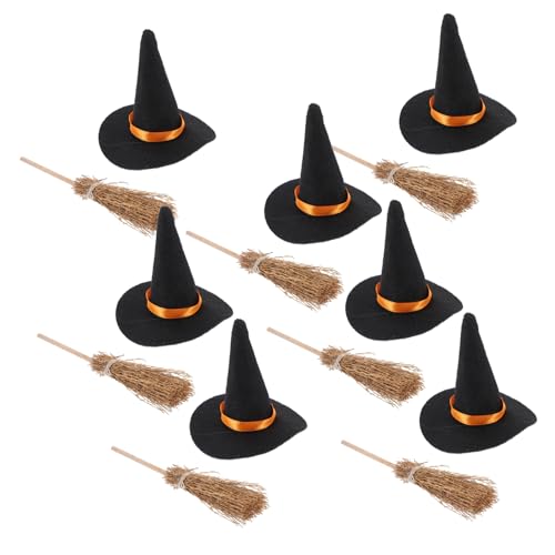 PLAFOPE Miniatur-Hexenhut-Besen-Set 7-teilig zum Basteln von Hexenhüten für Halloween-Kostüme und Dekorationen von PLAFOPE