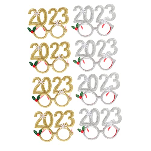 PLAFOPE 8 Stück 2023 Partybrille Partyzubehör 2023 Abschlussbrille Silvester Partybrille Partybrille Dekoration Neujahrspartybrille Silvester Foto Requisite Goldfarbenes Pudertuch von PLAFOPE