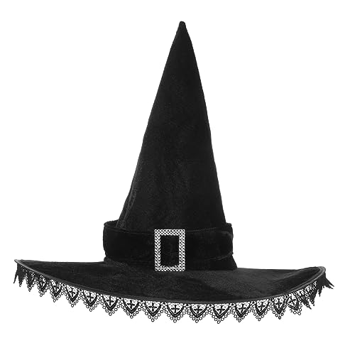 PLAFOPE Halloween-hexenhut Hexenhut Für Erwachsene Halloween-partyhut Halloweenkostüm Hexen-partyhut Konischer Hut Hexen-cosplay-hut Zauberer Kostümzubehör Hexenmütze Vlies Black von PLAFOPE