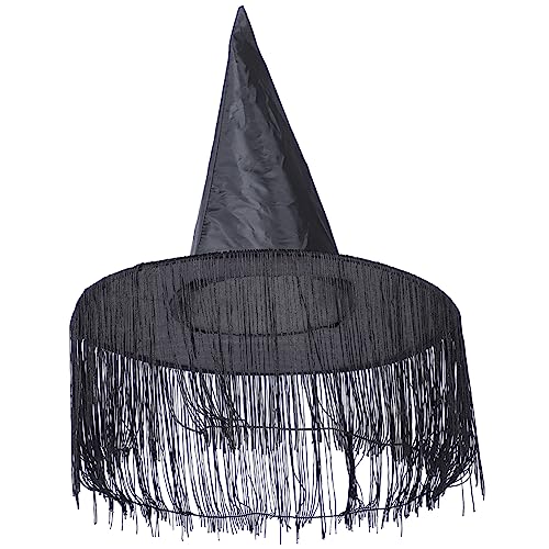 PLAFOPE Quasten-Hexenhut Halloween-Dekor Make-up-Dekor Halloween-Hexenmütze Zaubererhut halloween kopfschmuck halloween kopfbedeckung Hexenzubehör Dekorationen mit Hexenhüten Stoff Black von PLAFOPE