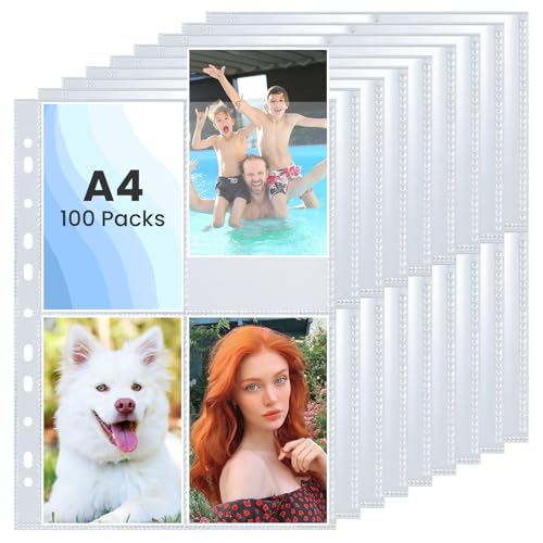 100 Stück Fotohüllen DIN A4,Transparent Postkartenhüllen 4 Fächer Fotosichthüllen 4 Taschen Foto Klarsichtfolien Sammelhüllen Prospekthüllen für Fotos,Dokumente,Postkarten(10.8 x 15.2 cm) von PLAPOT