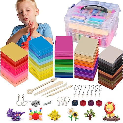 Modelliermasse Kit,50 Farben Modelliermasse Lufttrocknend Ultraleicht Kinderknete mit Werkzeugen Zubehör und Tutorials,Lufttrocknender Ton Educational Kinder Spielzeug Set für Mädchen Jungen von PLAPOT