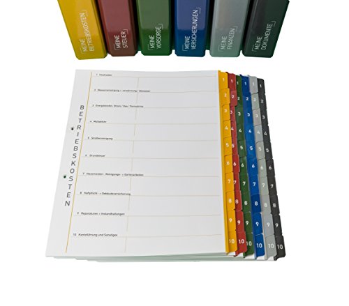 PLASTOREG Smidt GmbH 6er-Pack Themenringbücher mit Register für Versicherungen/Steuern/Vorsorge/Finanzen/Dokumente/Betriebskosten, A4, Bunt, Karton, Ringbuch von PLASTOREG Smidt GmbH