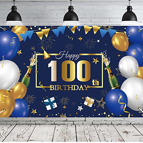 100. Geburtstag Party Dekoration,Banner 100 Geburtstag Blau,Extra Große Fotografie Hintergrund Schild Poster für 100 Geburtstag Party Kuchen/Tabelle/Mauer/Garten Dekoration von PLATEYTR