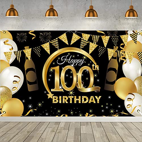 PLATEYTR 100. Geburtstag Party Dekoration,Banner 100 Geburtstag Roségold,Extra Große Fotografie Hintergrund Schild Poster für 100 Geburtstag Party Kuchen/Tabelle/Mauer/Garten Dekoration von PLATEYTR