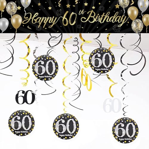 PLATEYTR 13 Stück 60. Geburtstag Dekoration Set, Spirale Charms und Banner für Ihren 60. Geburtstag Dekorationen und Partyzubehör von PLATEYTR