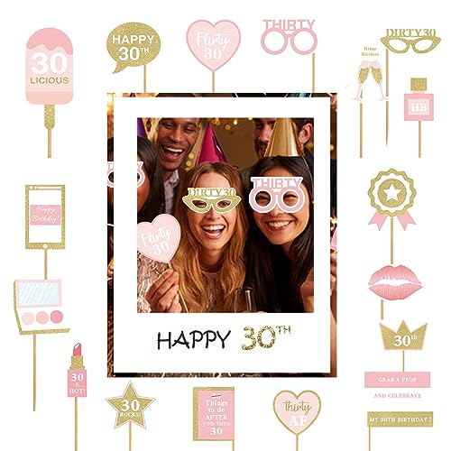 PLATEYTR 30. Geburtstag Dekorationen für Frauen Männer, 1 Stück Selfie-Rahmen und 17 Stück Roségold 30. Geburtstag Photo Booth Requisiten, Jumbo Party Photo Booth Rahmen für Frauen Männer 30. Party von PLATEYTR