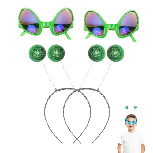 PLATEYTR Alien-Kostüm-Zubehör – 4-teiliges Weltraum-Stirnband-Set mit 2 Alien-Sonnenbrillen und 2 Antennen-Stirnbändern, perfekt für Partys und Rollenspiele von PLATEYTR