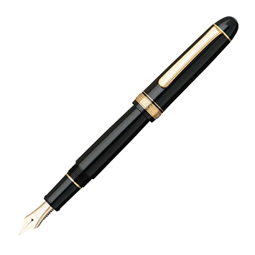 PLATINUM Japanischer Füllfederhalter #3776 Century Gold Trim Black in Black M/Schwarz/ 0,34-0,44 mm/Handgefertigt/Feder aus 14-Karätigem Gold/mit Geschenkbox/Füllhalter von PLATINUM