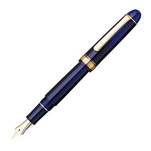 PLATINUM Japanischer Füllfederhalter #3776 Century Gold Trim Chartres Blue B/Blau/ 0,44-0,54 mm/Handgefertigt/Feder aus 14-Karätigem Gold/mit Geschenkbox/Füllhalter von PLATINUM