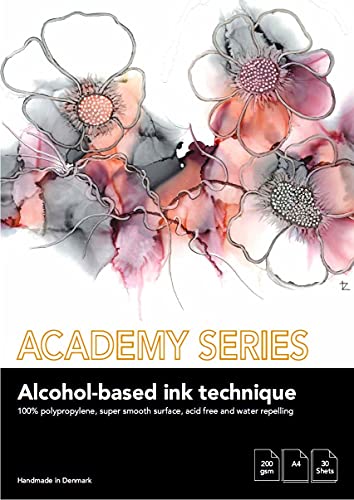 PLAY-CUT Academy Series Alcohol Ink Pad Din A4 Papier (Weiß) | 30 Bogen Malblock A4 für Alkohol Tinte 200g/m2 | Synthetisches Wasserfestes Papier für Acrylfarben Alkoholtinte Aquarell Farben von PLAY-CUT