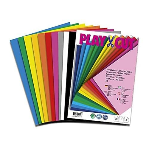 PLAY-CUT Tonpapier A3 (130g/m2) | 50 Bogen Din A3 Papier zum Basteln Drucken | Dickes Bedruckbares Bastelpapier Set und Druckerpapier A3 | Premium Tonzeichenpapier & Craft Paper von PLAY-CUT