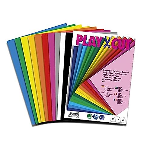 PLAY-CUT Tonpapier A4 (130g/m2) | 50 Bogen Din A4 Papier zum Basteln Drucken | Dickes Bedruckbares Bastelpapier Set und Druckerpapier A4 | Premium Tonzeichenpapier & Craft Paper von PLAY-CUT