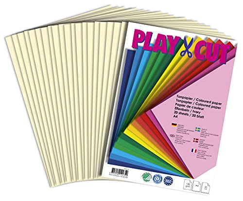 PLAY-CUT Tonpapier A4 Elfenbein (130g/m2) | 20 Bogen Din A4 Papier zum Basteln Drucken | Dickes Bedruckbares Bastelpapier Set und Druckerpapier A4 | Premium Tonzeichenpapier & Craft Paper von PLAY-CUT