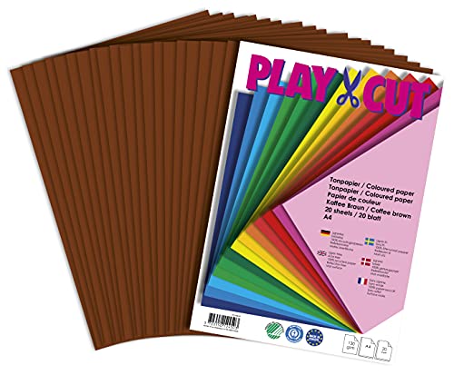 PLAY-CUT Tonpapier A4 Kaffeebraun (130g/m2) | 20 Bogen Din A4 Papier zum Basteln Drucken | Dickes Bedruckbares Bastelpapier Set und Druckerpapier A4 | Premium Tonzeichenpapier & Craft Paper von PLAY-CUT