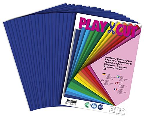 PLAY-CUT Tonpapier A4 Königsblau (130g/m2) | 20 Bogen Din A4 Papier zum Basteln Drucken | Dickes Bedruckbares Bastelpapier Set und Druckerpapier A4 | Premium Tonzeichenpapier & Craft Paper von PLAY-CUT