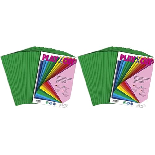 PLAY-CUT Fotokarton A4 Set Blattgrün (300g/m2) | 20 Bogen Din A4 Foto Karton Bunt | Dickes Foto Papier | Premium Druckerpapier Dicke Stärke | Karton zum Basteln Drucken (Packung mit 2) von PLAY-CUT