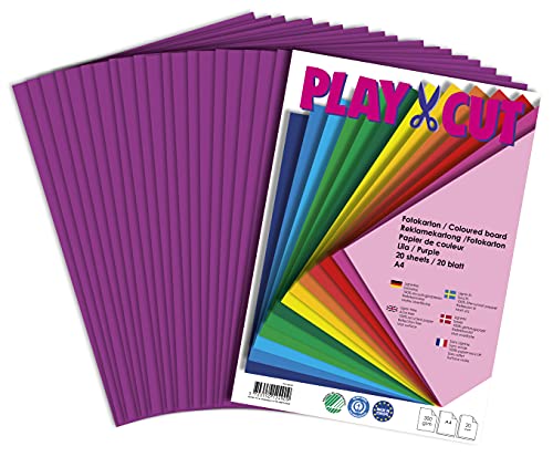 PLAY-CUT Fotokarton A4 Set Lila (300g/m2) | 20 Bogen Din A4 Foto Karton Bunt | Dickes Foto Papier | Premium Druckerpapier Dicke Stärke | Karton zum Basteln Drucken von PLAY-CUT