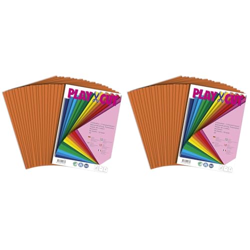 PLAY-CUT Fotokarton A4 Set Mandarin (300g/m2) | 20 Bogen Din A4 Foto Karton Bunt | Dickes Foto Papier | Premium Druckerpapier Dicke Stärke | Karton zum Basteln Drucken (Packung mit 2) von PLAY-CUT