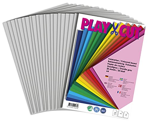 PLAY-CUT Fotokarton A4 Set Stahlgrau (300g/m2) | 20 Bogen Din A4 Foto Karton Bunt | Dickes Foto Papier | Premium Druckerpapier Dicke Stärke | Karton zum Basteln Drucken von PLAY-CUT