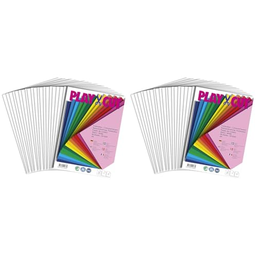 PLAY-CUT Fotokarton A4 Set Weiß (300g/m2) | 20 Bogen Din A4 Foto Karton Bunt | Dickes Foto Papier | Premium Druckerpapier Dicke Stärke | Karton zum Basteln Drucken (Packung mit 2) von PLAY-CUT