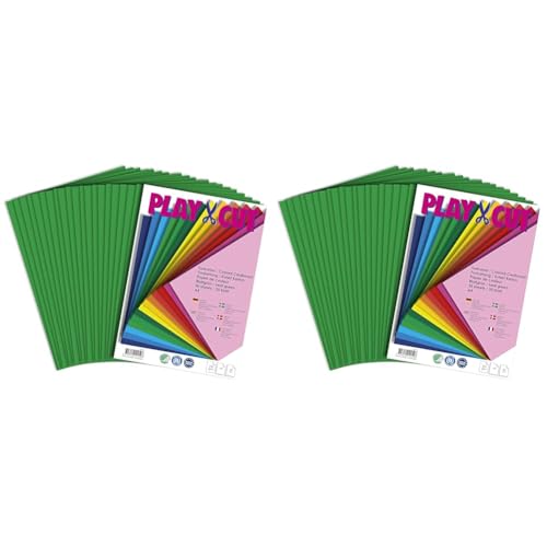 PLAY-CUT Tonkarton A4 Blattgrün (220g/m2) | 20 Bogen Din A4 Bastelkarton Bunt | Dickes Bedruckbares Kartonpapier | Premium Druckerpapier Dicke Stärke | Karton zum Basteln (Packung mit 2) von PLAY-CUT