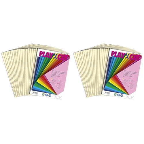 PLAY-CUT Tonkarton A4 Elfenbein (220g/m2) | 20 Bogen Din A4 Bastelkarton Bunt | Dickes Bedruckbares Kartonpapier | Premium Druckerpapier Dicke Stärke | Karton zum Basteln (Packung mit 2) von PLAY-CUT