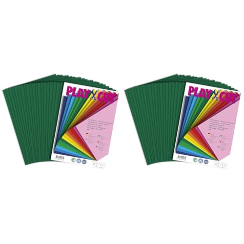 PLAY-CUT Tonkarton A4 Kiefergrün (220g/m2) | 20 Bogen Din A4 Bastelkarton Bunt | Dickes Bedruckbares Kartonpapier | Premium Druckerpapier Dicke Stärke | Karton zum Basteln (Packung mit 2) von PLAY-CUT