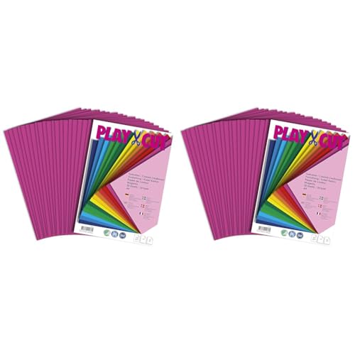 PLAY-CUT Tonkarton A4 Magenta (220g/m2) | 20 Bogen Din A4 Bastelkarton Bunt | Dickes Bedruckbares Kartonpapier | Premium Druckerpapier Dicke Stärke | Karton zum Basteln (Packung mit 2) von PLAY-CUT