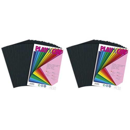 PLAY-CUT Tonkarton A4 Schwarz (220g/m2) | 20 Bogen Din A4 Bastelkarton Bunt | Dickes Bedruckbares Kartonpapier | Premium Druckerpapier Dicke Stärke | Karton zum Basteln (Packung mit 2) von PLAY-CUT