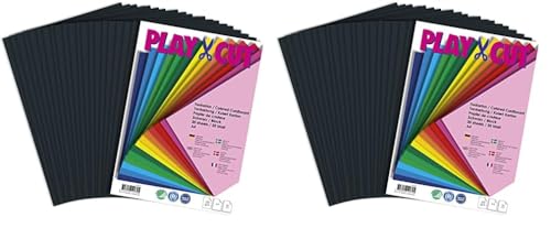 PLAY-CUT Tonkarton A4 Schwarz (220g/m2) | 20 Bogen Din A4 Bastelkarton Bunt | Dickes Bedruckbares Kartonpapier | Premium Druckerpapier Dicke Stärke | Karton zum Basteln (Packung mit 2) von PLAY-CUT