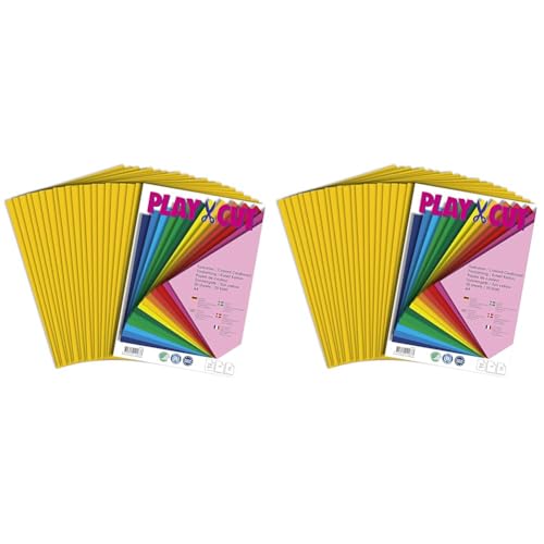 PLAY-CUT Tonkarton A4 Sonnengelb (220g/m2) | 20 Bogen Din A4 Bastelkarton Bunt | Dickes Bedruckbares Kartonpapier | Premium Druckerpapier Dicke Stärke | Karton zum Basteln (Packung mit 2) von PLAY-CUT