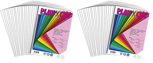 PLAY-CUT Tonkarton A4 Weiß (220g/m2) | 20 Bogen Din A4 Bastelkarton Bunt | Dickes Bedruckbares Kartonpapier | Premium Druckerpapier Dicke Stärke | Karton zum Basteln (Packung mit 2) von PLAY-CUT