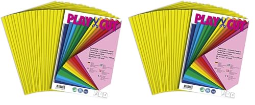 PLAY-CUT Tonpapier A4 Kanariengelb (130g/m2) | 20 Bogen Din A4 Papier zum Basteln Drucken | Dickes Bedruckbares Bastelpapier Set und Druckerpapier A4 | Premium Tonzeichenpapier & Craft Paper von PLAY-CUT