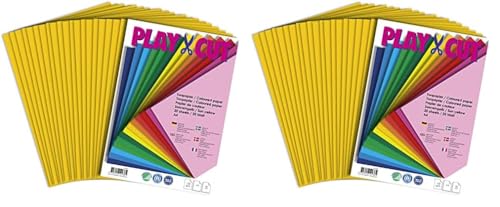 PLAY-CUT Tonpapier A4 Sonnengelb (130g/m2) | 20 Bogen Din A4 Papier zum Basteln Drucken | Dickes Bedruckbares Bastelpapier Set und Druckerpapier A4 | Premium Tonzeichenpapier & Craft Paper von PLAY-CUT