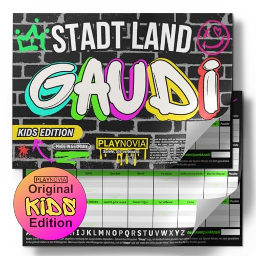 PLAYNOVIA - Stadt Land Gaudi - Für Kinder und Jugendliche - ab 8 Jahren | Spielblock | Geschenkidee von PLAYNOVIA