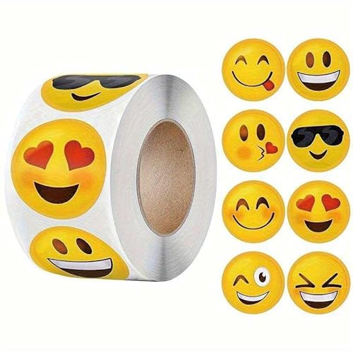 PLAYZOCO Emoji-Aufkleber für Kinder, Emoji-Aufkleber, Kinderaufkleber, Emoji-Gesichter, Tieraufkleber auf Rolle, 500 Stück, 2,5 cm von PLAYZOCO