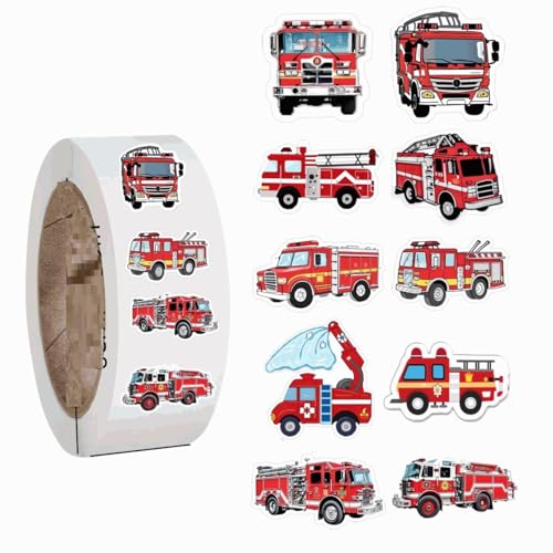 PLAYZOCO Feuerwehr-Aufkleber für Kinder, Feuerwehr-Aufkleber, Kinderaufkleber, Feuerwehr-Aufkleber, Feuerwehr-Aufkleber auf Rolle, 500 Stück à 2,5 cm von PLAYZOCO