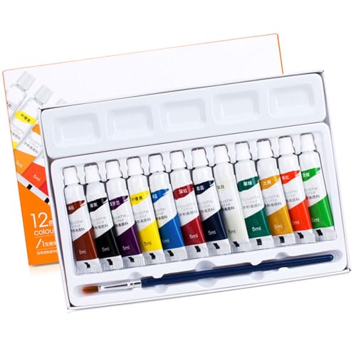 12-Farben Gouache Malfarbe (5 Tube Künstler Gouache Farbset Mit Pinsel Für Anfänger Erwachsene Kinder Studenten von PLCPDM