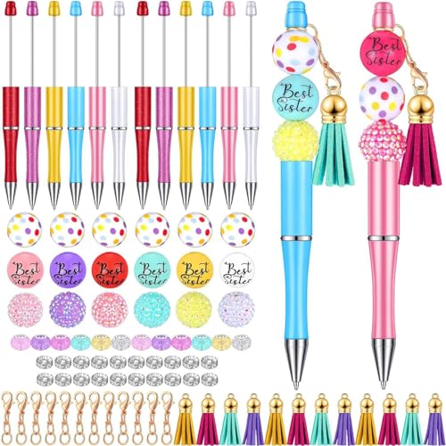 86 Stück Perlenkarabiner-Kugelschreiber mit Perlenkarabinerhaken und bunten Quasten für Bastelarbeiten, Weihnachtsgeschenke, einzigartige Stifte von PLCPDM