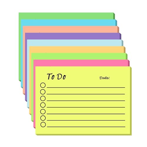 9 x Haftnotizen, 10,2 x 6,9 cm, farbige Haftnotizen, breit liniert, selbstaschender Schreibblock, 50 Blatt/Block von PLCPDM